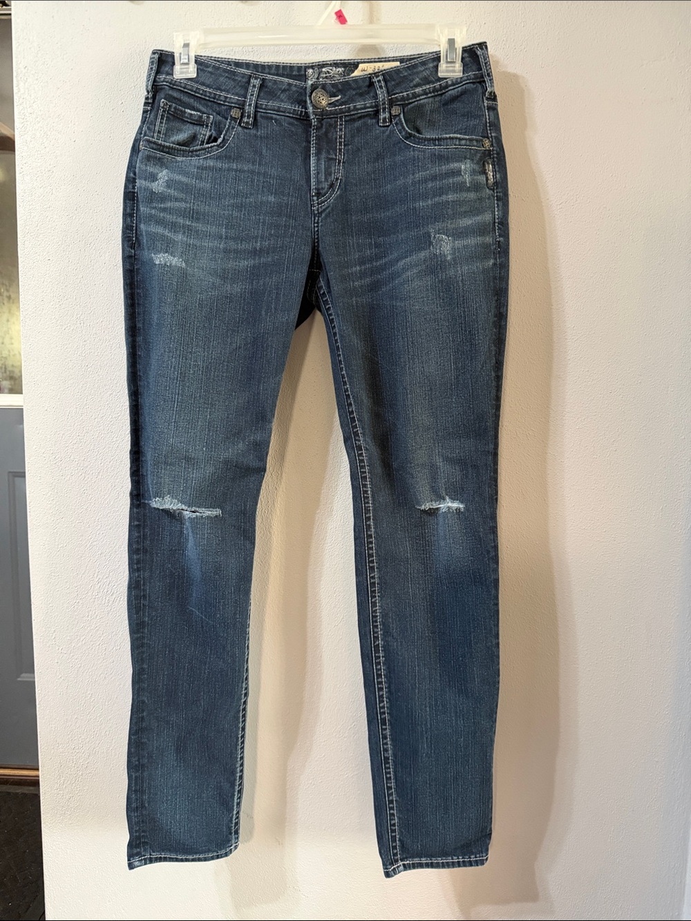 Silver Jeans Skinny Distressed Boyfriend Dark Blue Wash